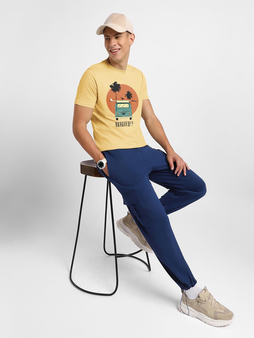 Nobero MenS Regular Fit T-Shirt (1M-Twts-C0790-Pa_Pineapple