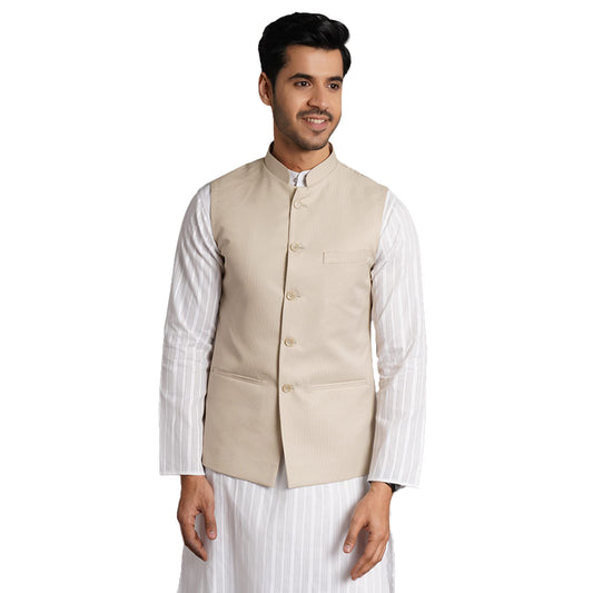 Wintage Poly Viscose Beige Solid Modi Nehru Jacket: Medium