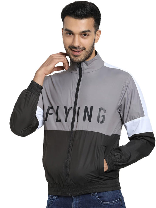 Bewakoof Air 1.0 MenS Color Block Regular Fit Full Sleeve Round Neck 100% Polyester Plus Size Windcheater Jacket_ 603962 Grey 6X