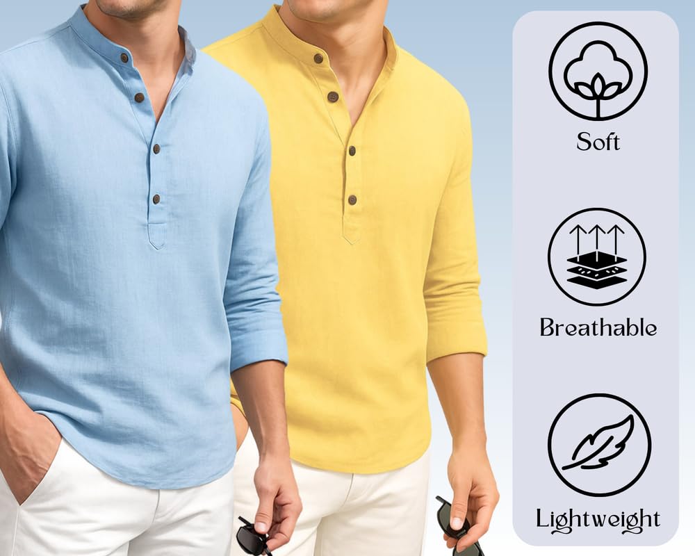 Deemoon Combo Of MenS Cotton Blend Solid Regular Fit Full Sleeve Short Kurta | MenS Trendy Short Kurta Pack Of 2 (Available In