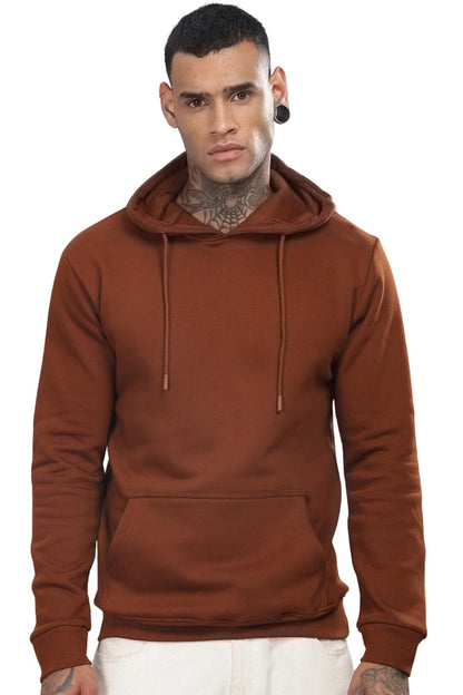 ADRO Men's Cotton Neck Hooded Sweatshirt (H24-M-PLN-BR_Downtown Brown