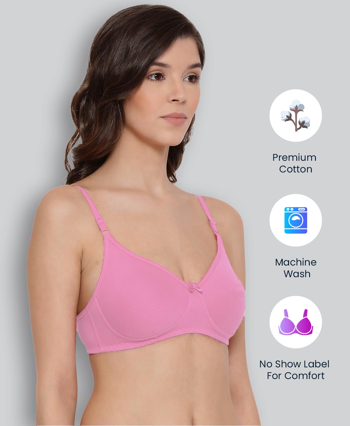 Lyra WomenS Cotton Non Padded Non- Wired Regular Moulded Bra Pink