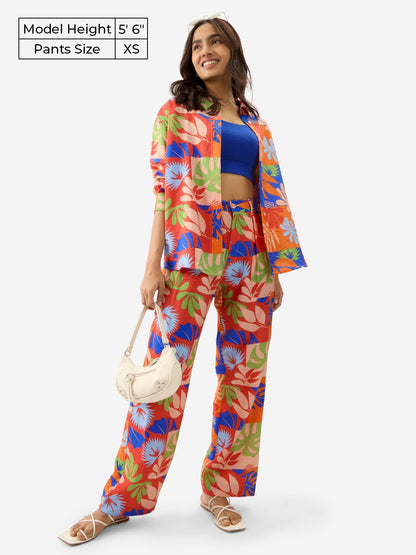 The Souled Store Leafy Charm Women and Girls Long Sleeve Collared Neck Button Down All Over Print Multicolor Oversize Fit Fashio
