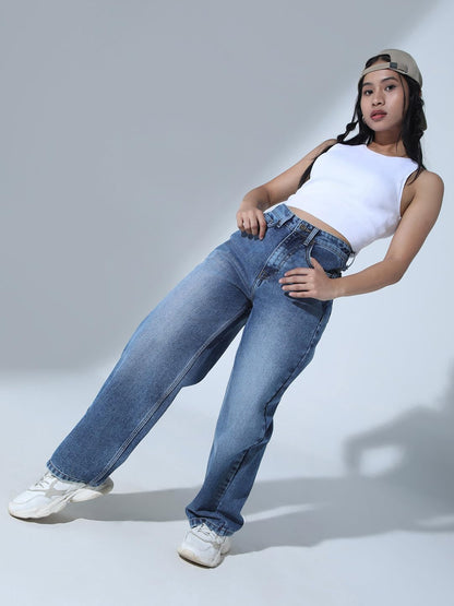 Hubberholme Women Blue Cotton Relaxed Fit High-Rise Jeans