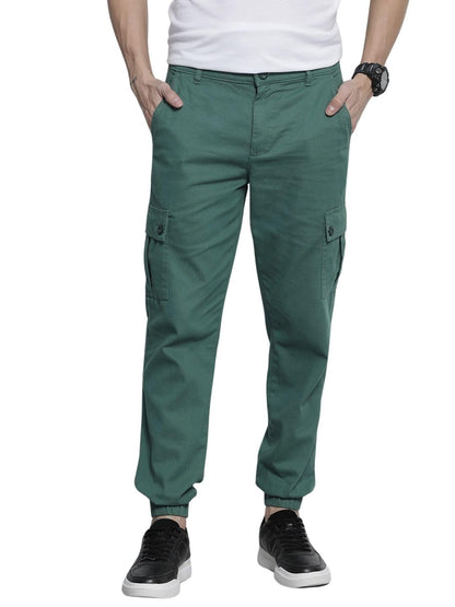The Indian Garage Co Men Slim Fit Solid Mid-Rise Stretchable Cuffed Cargos