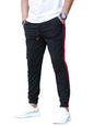 Shasmi Mens Athletic Jogger Black and Red Contrast Side Color Block Patchwork Drawstring Waist Track Pant with Slit Pockets, Mi