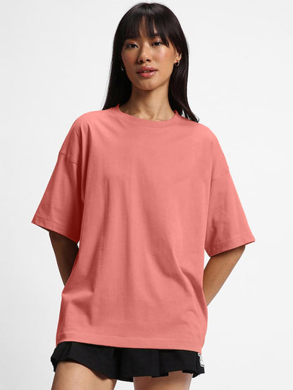 JUNEBERRY Pure Cotton Drop Shoulder Oversized Baggy Fit Half Sleeve Plain Solid Round Neck Multicolor T-Shirt for Women & Girls