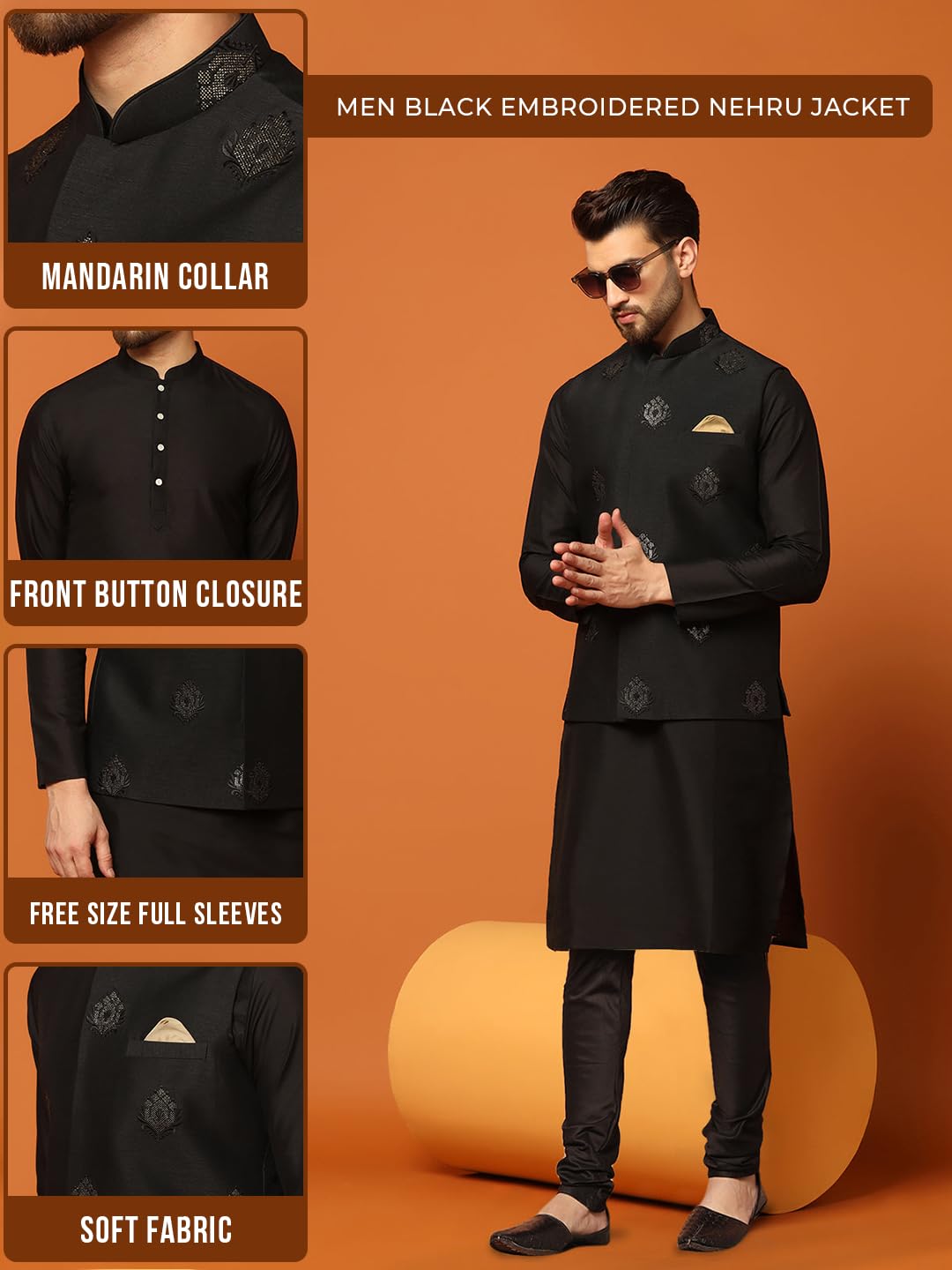 Kisah Nehru Jacket For Men  Embroidered Cotton Blend Modi Jacket | Ethnic & Formal Waist Coat For Weddings, Parties & Office Wea