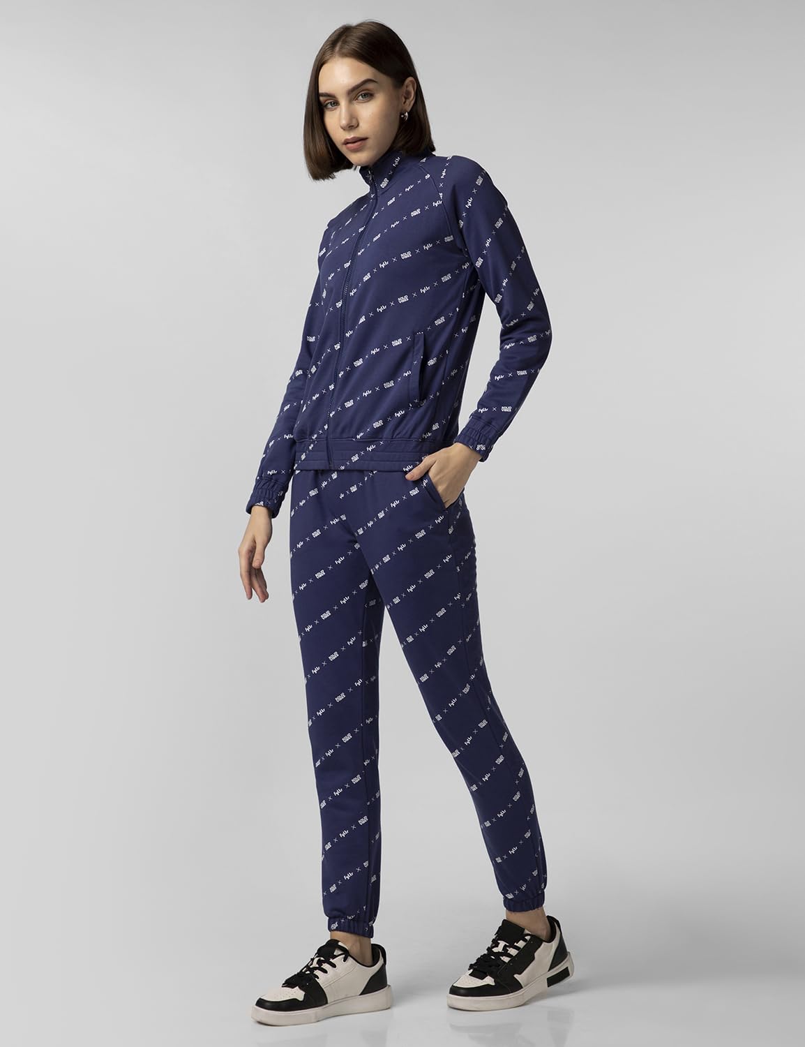 FYLTR Womens Stand Collar Jacket & Jogger Co-ord Set - Full Zipper | Contrast Drawstring | Utility Pockets |Rib Hem & Cuff