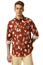 Dennis Lingo Men Rust Abstract Print Relaxed Fit Full Sleeve Spread Collar Shirts