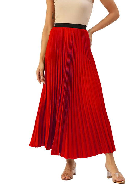 Kzully | Flowing Grace WomenS Satin Accordian Pleat Maxi Flared Skirt
