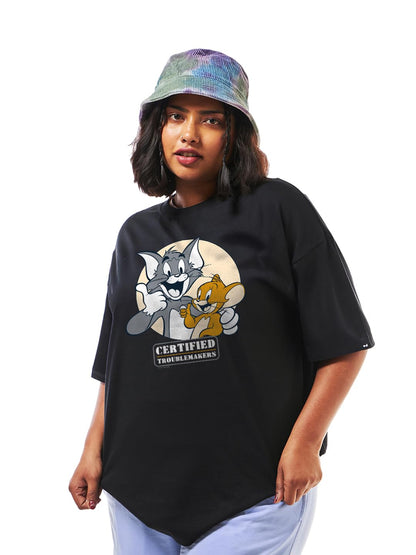 Bewakoof Official Tom & Jerry Merchandise Womens Graphic Print Regular Fit Half Sleeve Round Neck Cotton Plus Size T-Shirt_6341
