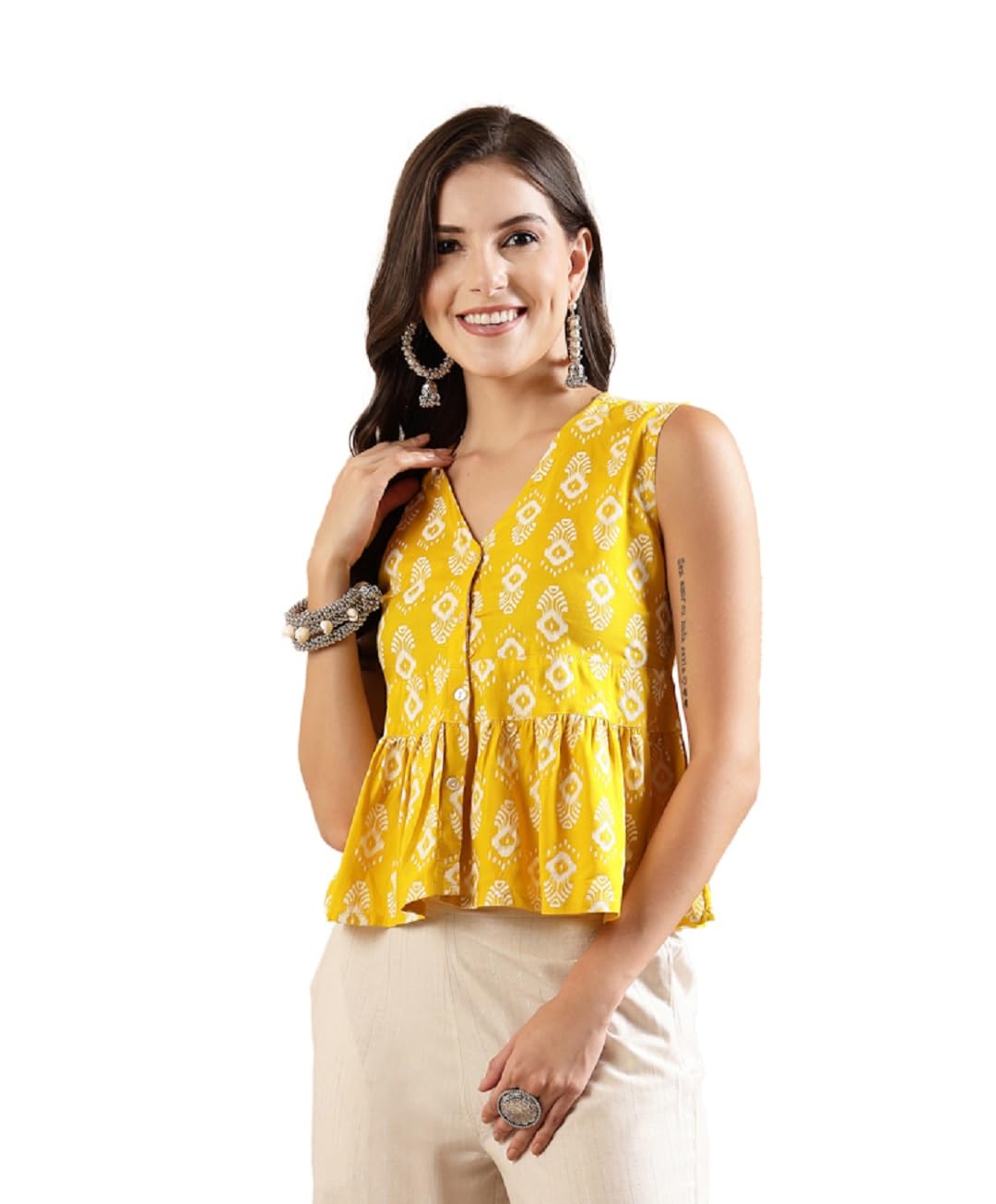 Stylum Womens Ikat Printed Rayon Peplum Top