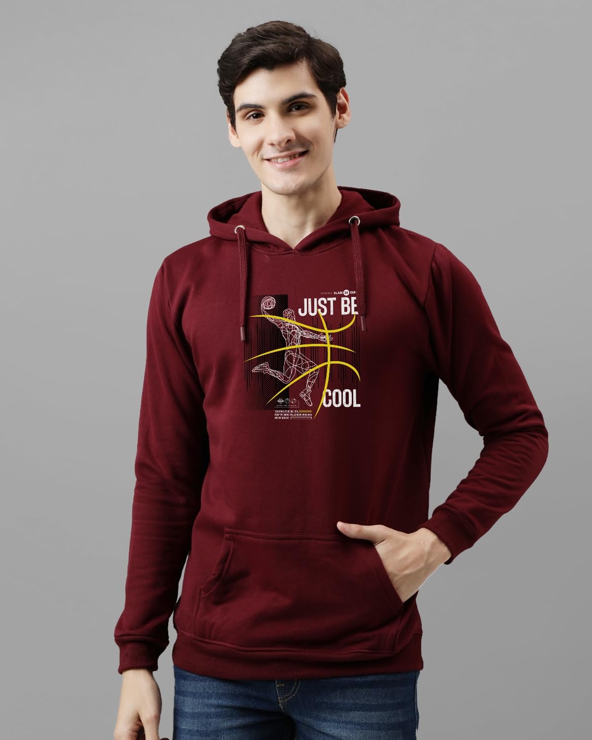 ADRO Mens Cotton Blend Neck Hooded Sweatshirt (H24-BCL-MR_Maroon