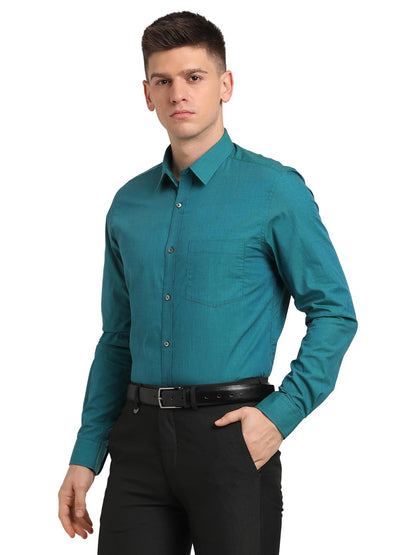 Turtle Men 100% Cotton Slim Fit Solid Full Sleeve Formal Shirt Green