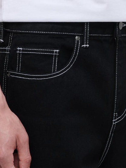 Kotty MenS Solid Mid Rise Comfortable And Strechable Stylish Jeans(Black,28)