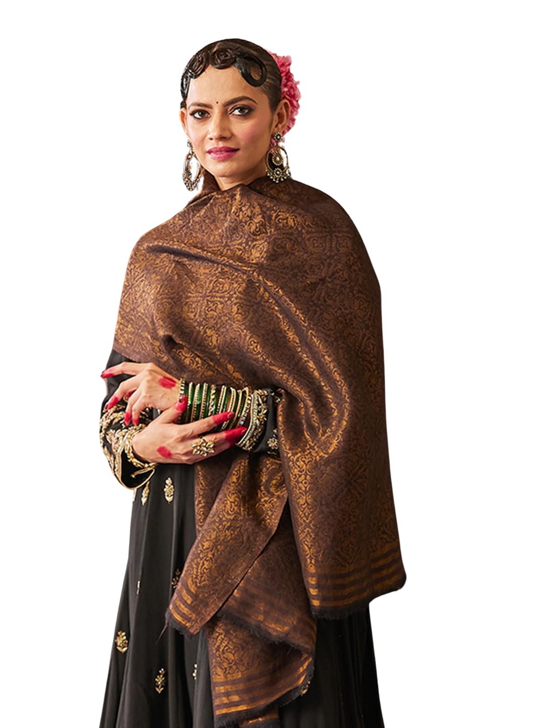 Pashmoda Women Chaman Reversible Fine Pashmina Wool Blend Stole, Shawl, Scarf, Heritage Kashmiri Pahsmina Stole, Evening Wrap (S