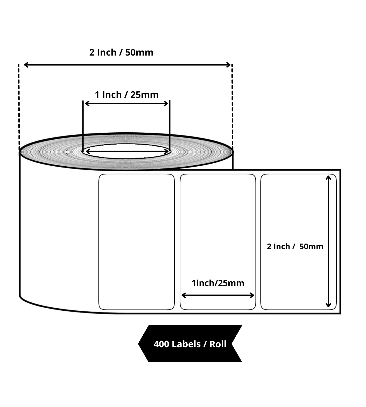 True-Ally 50x25 Thermal Sticker Label 2x1 inch (50mm x 25mm) Direct Thermal Barcode MRP Sticker Labels  400 Labels/Roll Designed