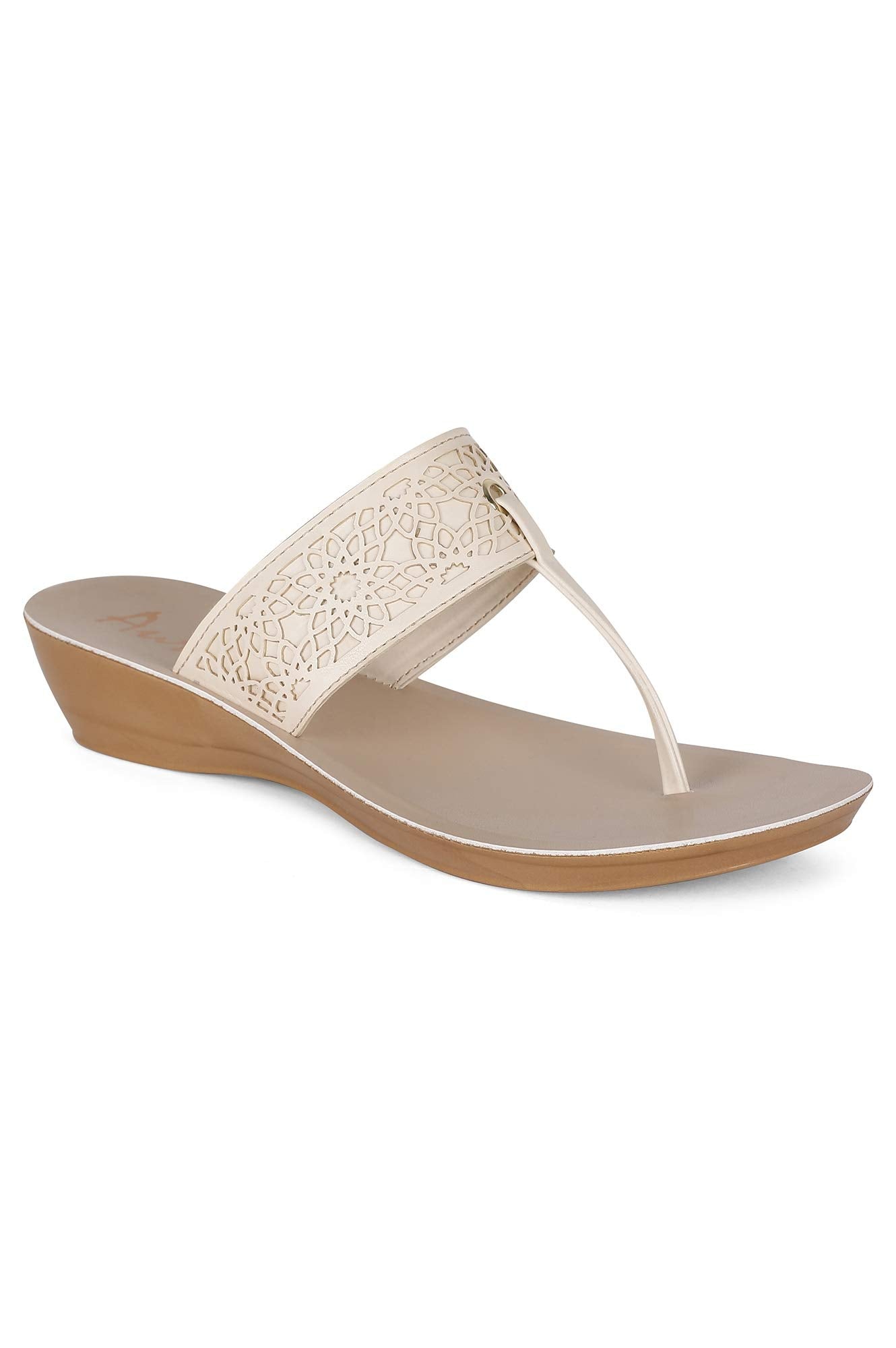 Aurelia WomenS Ecru Laser Cut Almond Toe Wedge Heeled Sandal (20Aua9Fw00023-089A)