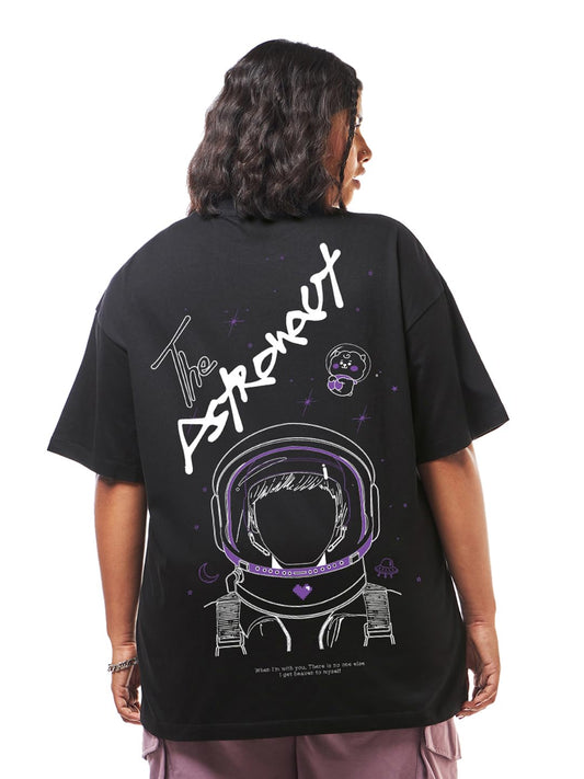 Bewakoof BTS Womens Graphic Print Oversized Fit Half Sleeve Round Neck Cotton Plus Size T-Shirt_634138_Black_3XL