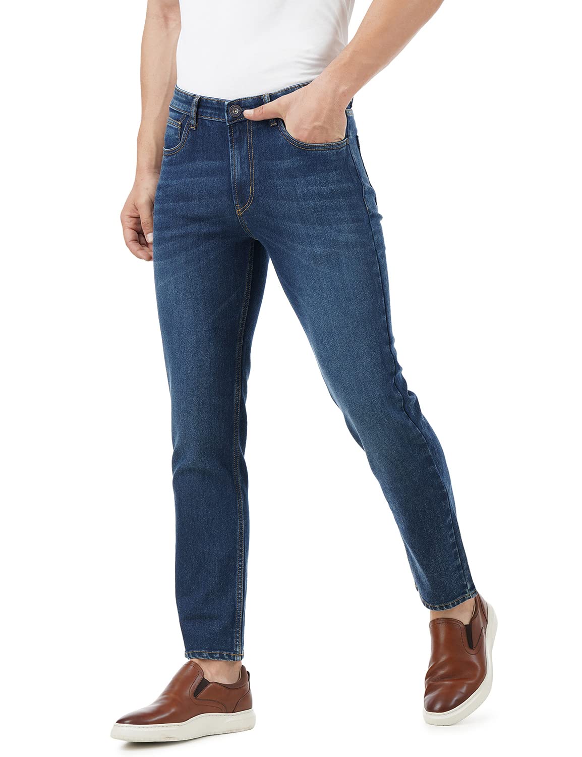 INKD Mens Contrast Stitch Stretchable Regular Fit Jeans