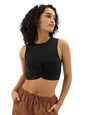 The Souled Store Solids: Ink Black Women and Girls Sleeveless Round Neck Cotton Blend Slim Fit Cropped Tops