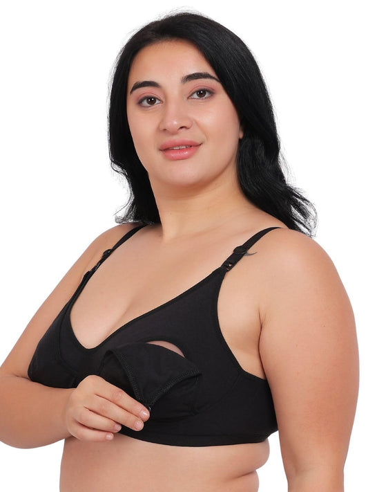 Fabme WomenS Cotton Non-Padded Wire Free Maternity Bra Black