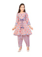 Aarika Girls Ethnic Wear Peach Colour Floral Print With Gota Lace Cotton Kurti Patiala Set (5-16 Years)