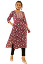 Soch Womens Wine Cotton Ajrak Printed Kurta With Sequinned Zari Work