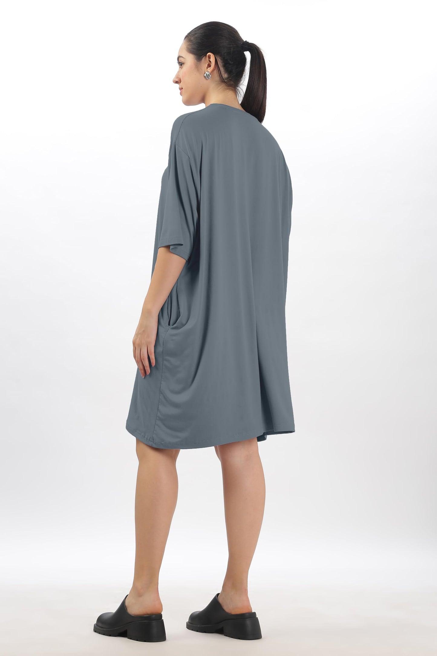 SHODOXWomens Cotton Blend Oversized Drop Shoulder Long T-Shirt with Side Pockets(Pack of 1)