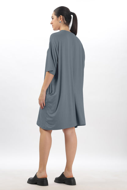SHODOXWomens Cotton Blend Oversized Drop Shoulder Long T-Shirt with Side Pockets(Pack of 1)