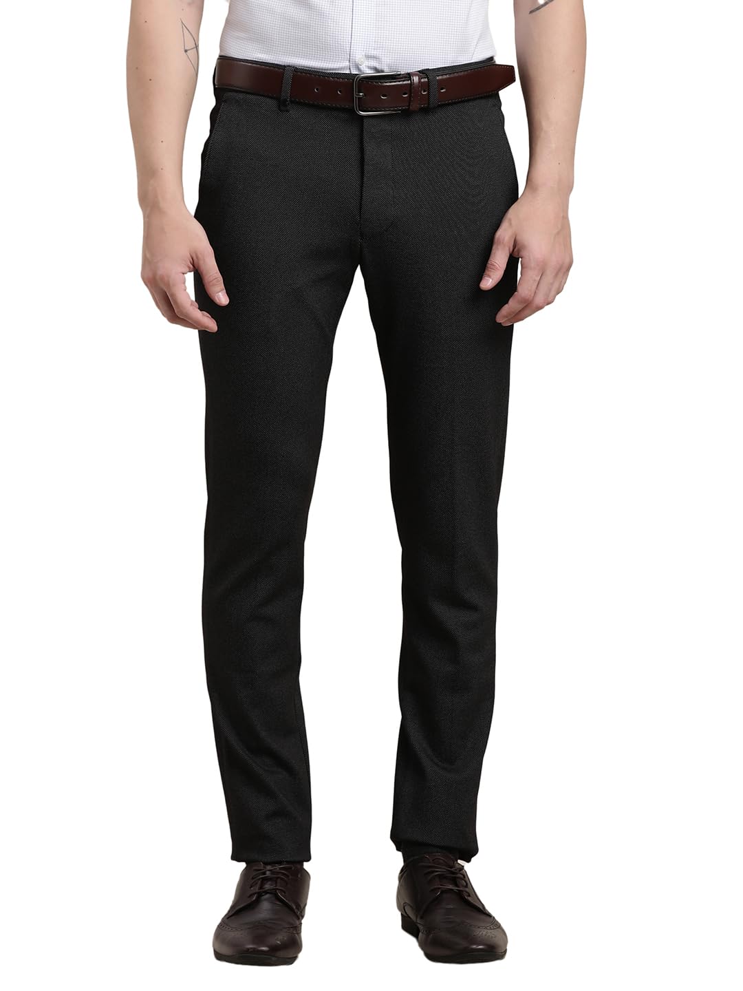 Turtle Men Knitted Slim Fit Dobby Dark Grey Flat Front Party Trouser || Pant || Men's Trouser