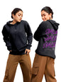 Bewakoof Womens Typography Oversized Fit Full Sleeve Fleece Hoodies Black