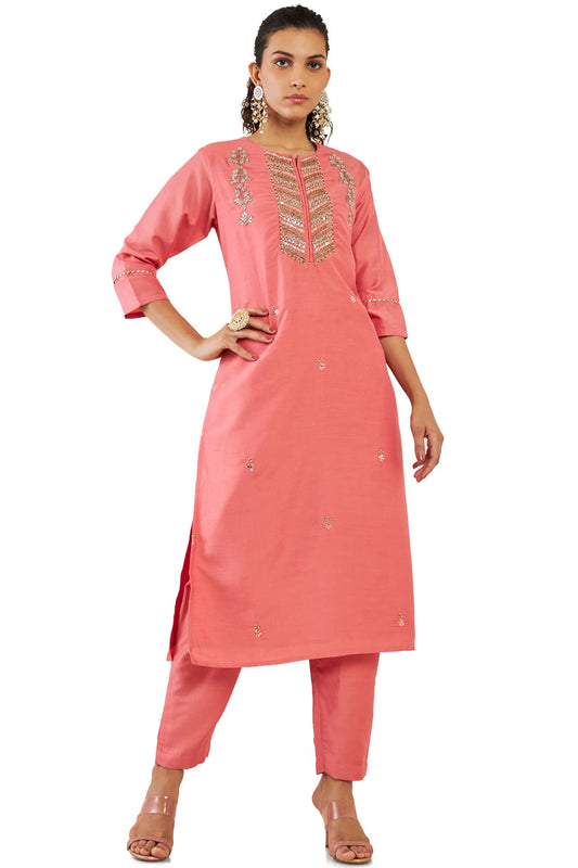 Soch Women Pink Silk Blend Embellished Kurta Set