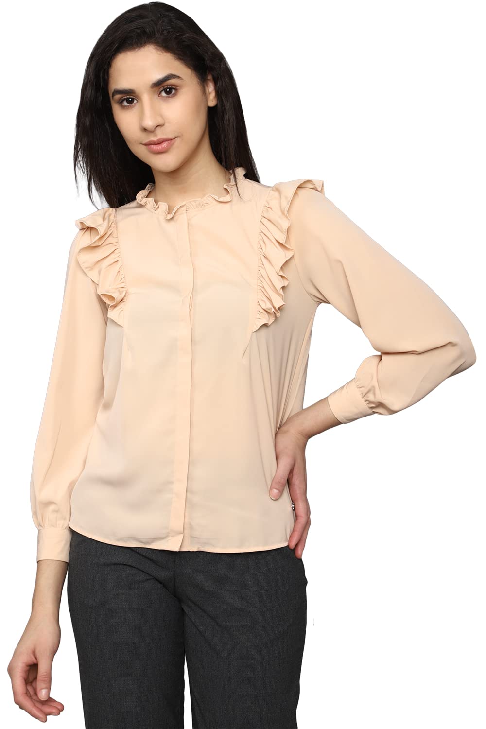 Allen Solly Women Solid Casual Cotton Full Sleeve Stretch Button-Down Shirt