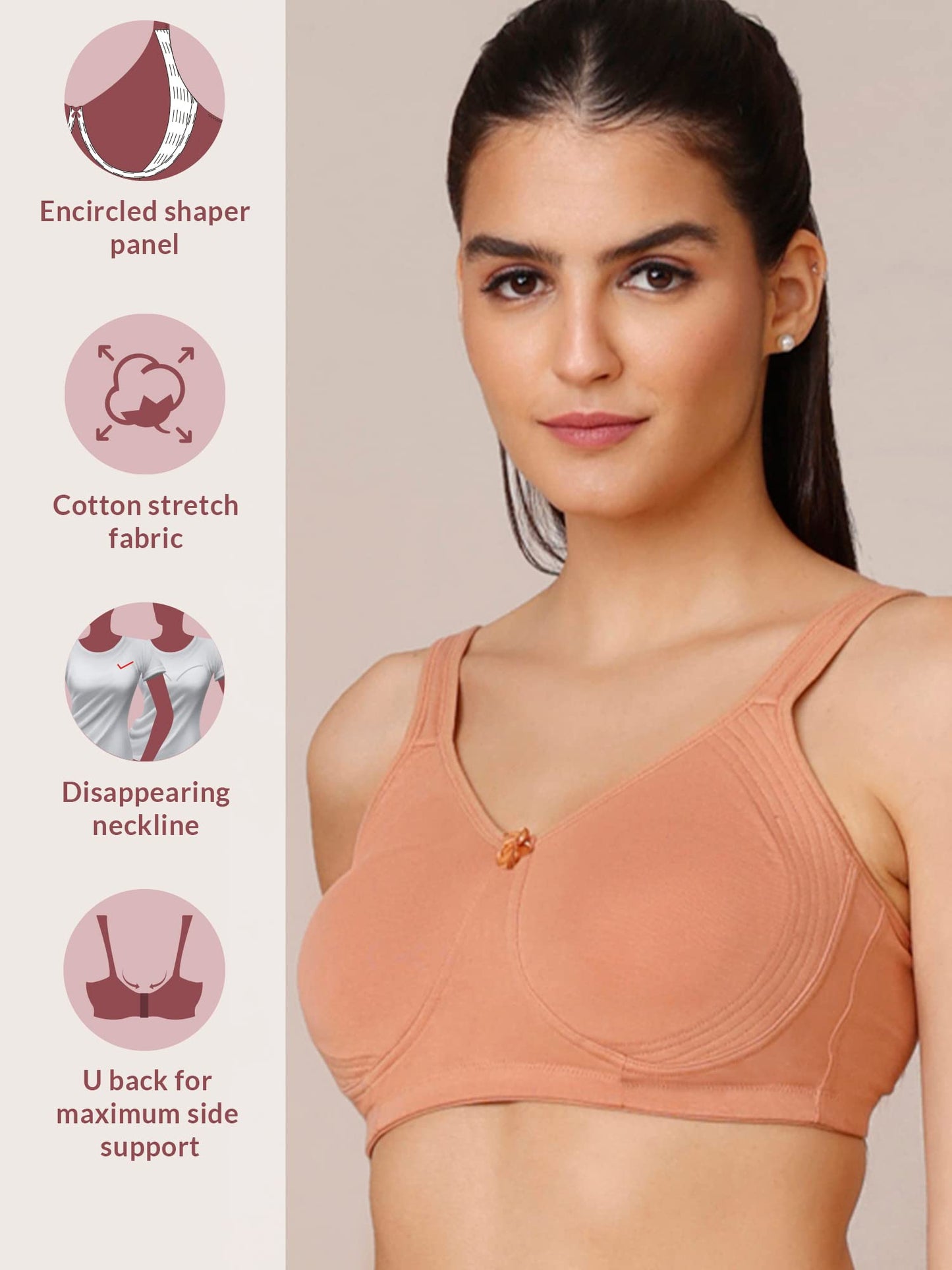 NYKD Everyday Cotton Bra for Women - Encircled with Love | Non-Padded | Wirefree | Full Coverage with Side Support Shaper (NYB16