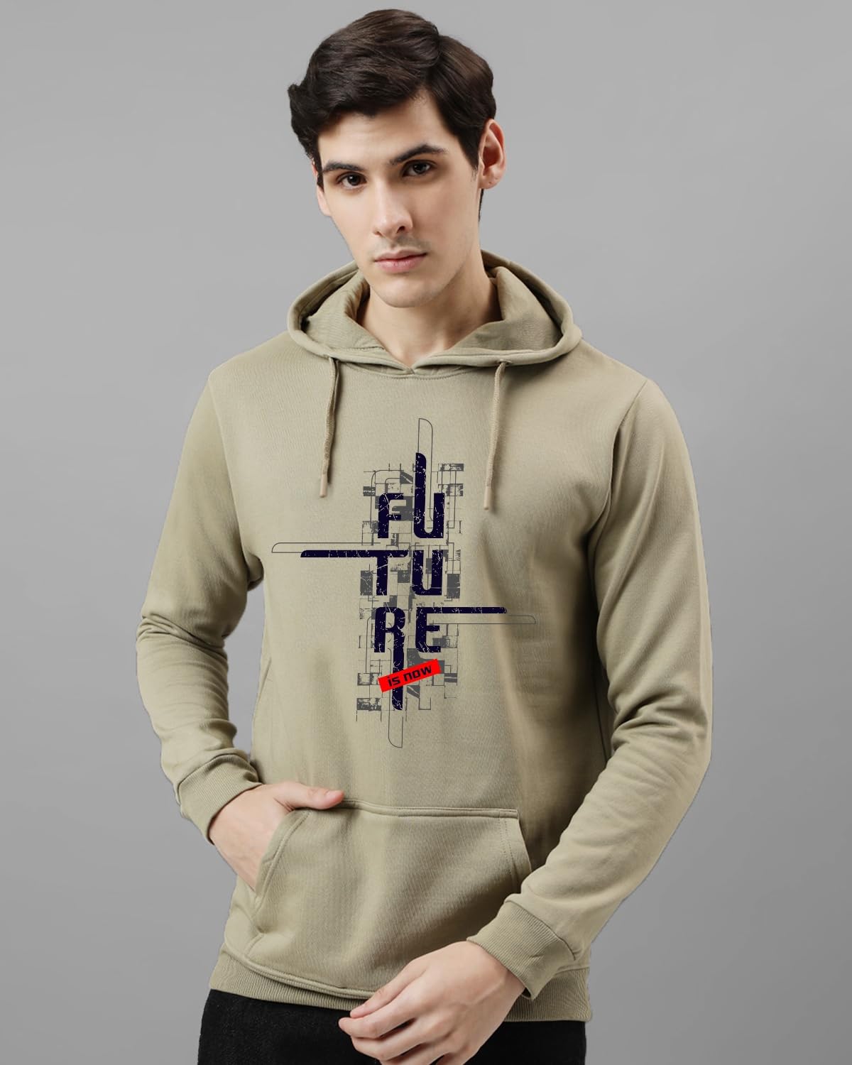 ADRO Men's Cotton Blend Neck Hooded Sweatshirt (H24-FTR-BE)