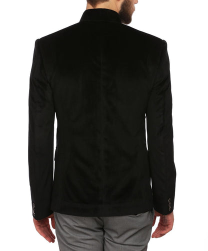 WINTAGE Mens Velvet Grandad Collar Festive Black Blazer