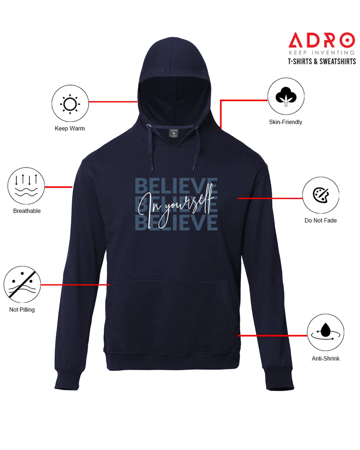 ADRO Believe in Your Self Printed Hoodie/Sweatshirt for Men