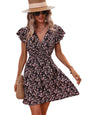 Om Sai Latest Creation Western Dress || Rayon Ditsy Floral Printed Dress For Women || Flounce Cap Sleeve & V-Neck Shirred Ruffle