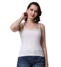 POPWINGS Women Casual White Rib Solid Sleeve Self Design Noodle Strap Top