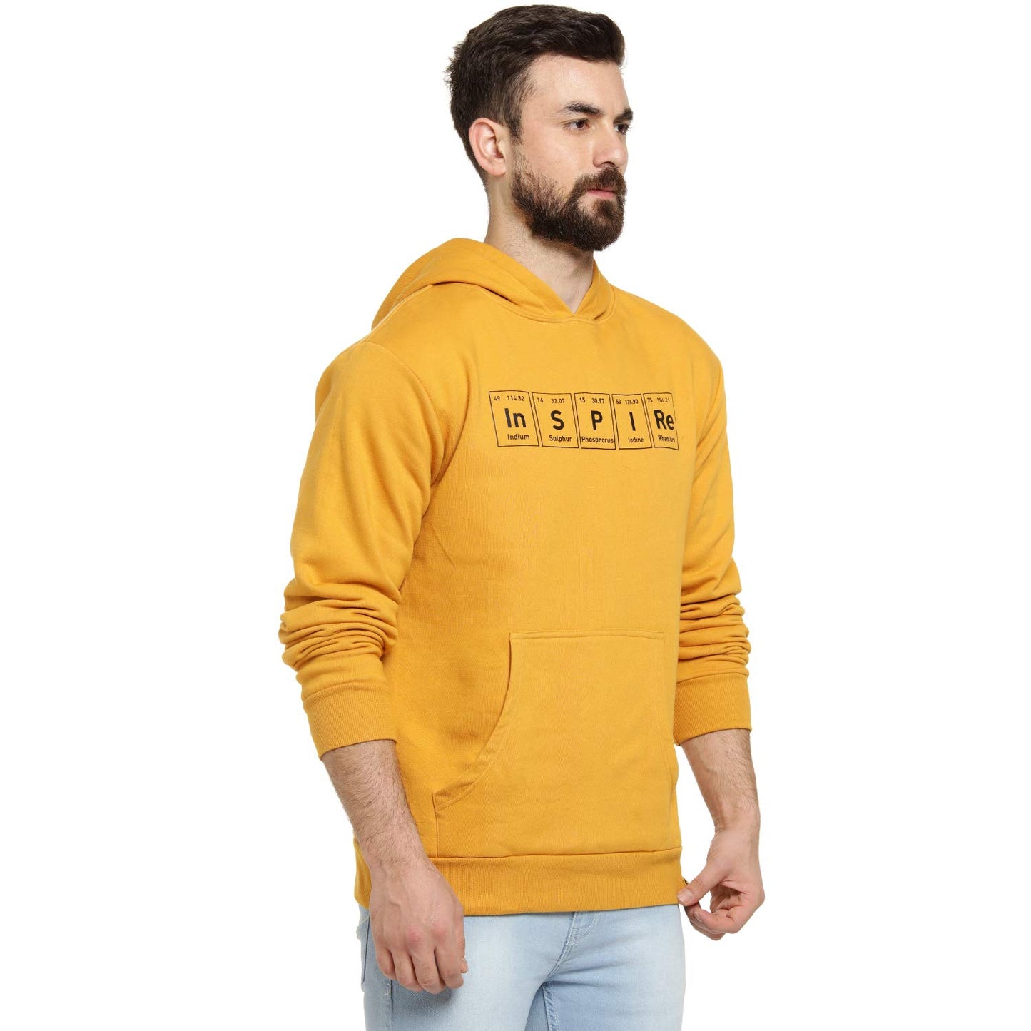Campus Sutra Mens Mustard Yellow Inspire Hoodie with Kangaroo Pocket for Casual Wear | Hooded Neck | Long Sleeve | Pull On Clos