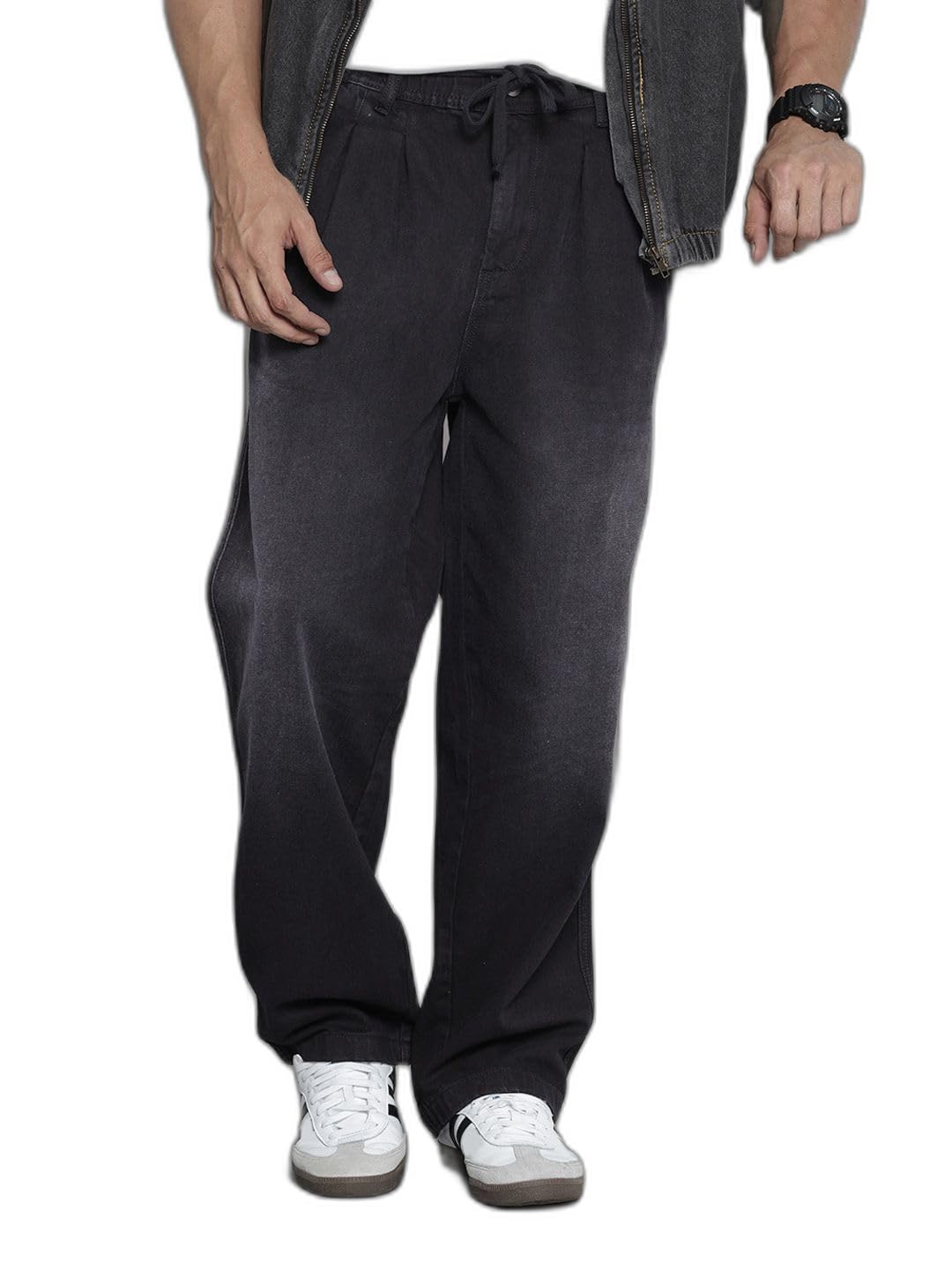 The Indian Garage Co Mens Relaxed Fit Solid Denim Sweater
