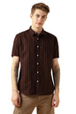 Dennis Lingo MenS Maroon Polycotton Spread Collar Short Sleeves Striped Shirts