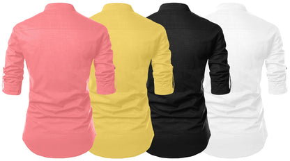 Zombom MenS Cotton Polyester Blend Solid Full Sleeve Regular Fit Kurta Shirt, Multicolor, M, Combo Set Of 4