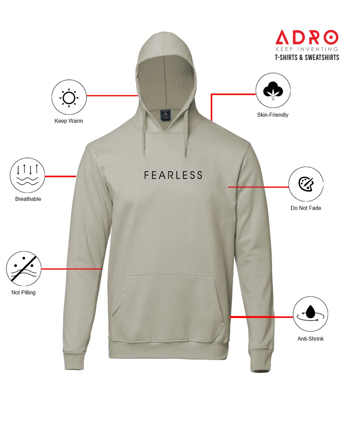 ADRO Fearless Printed Hoodie/Sweatshirt for Men (H22-M-FRL)