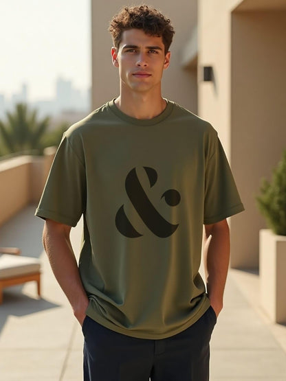Nobero MenS Cotton Letter Print Oversized Fit T-Shirt (1M-Twrt-C0641-Og_Olive Green