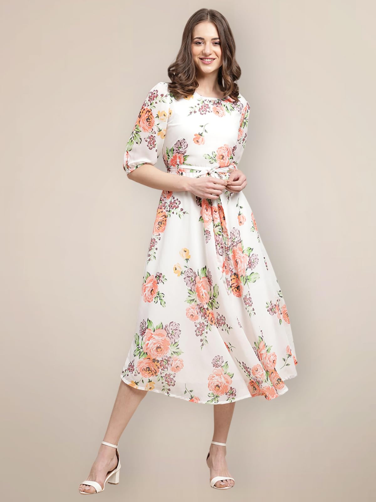 Preneum WomenS Maxi Fit & Flare Latest Style Print Georgette Regular Sleeves Casual Maxi Dress || Summer Dress Festival & Occas
