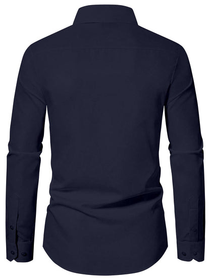 AVANOVA Mens Navy Blue Long Sleeve, Slim Fit Button Down Dress Shirt for Men | Casual Office Wear | Formal Business Shirts | St