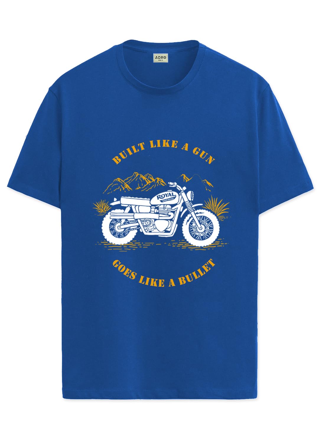 ADRO Men's Royal Bike Design Printed 100% Cotton T-Shirt - Regular Fit, Printed T-Shirts for Men (RN24-RYL-RB_Royal Blue)